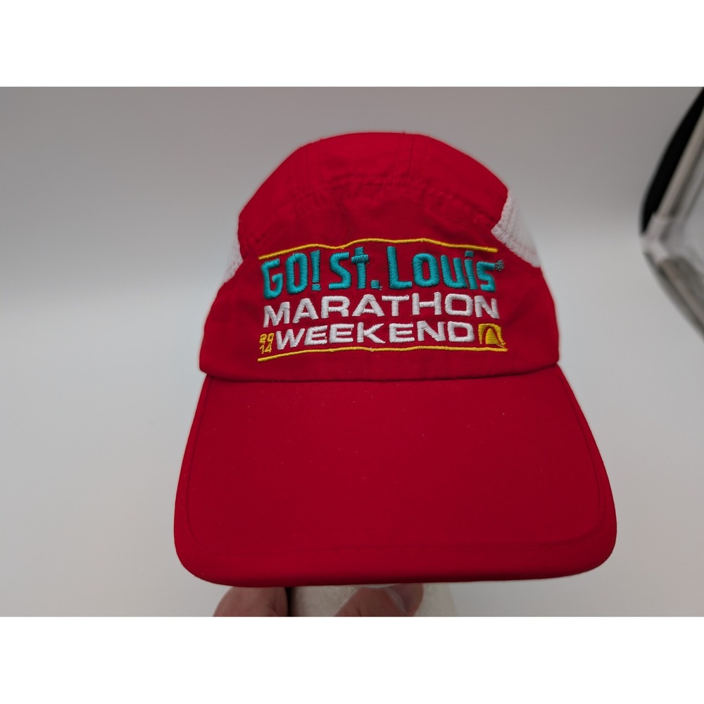 Leslie Jordan Go St Louis Marathon 2014 Running Hat Red Mesh Performance Cap
